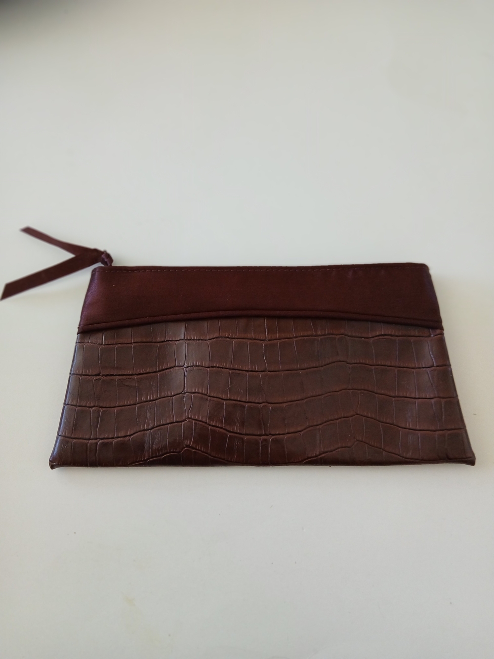 Victoria's Secret Burgundy Wine Croc-Style Clutch Satin Trim